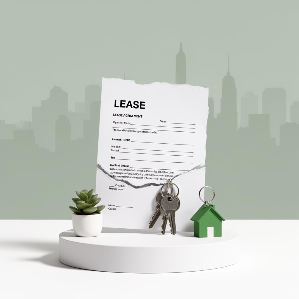 Torn lease agreement with house keys